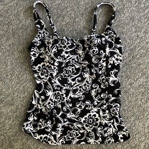 Lands End black white floral print tankini top 12